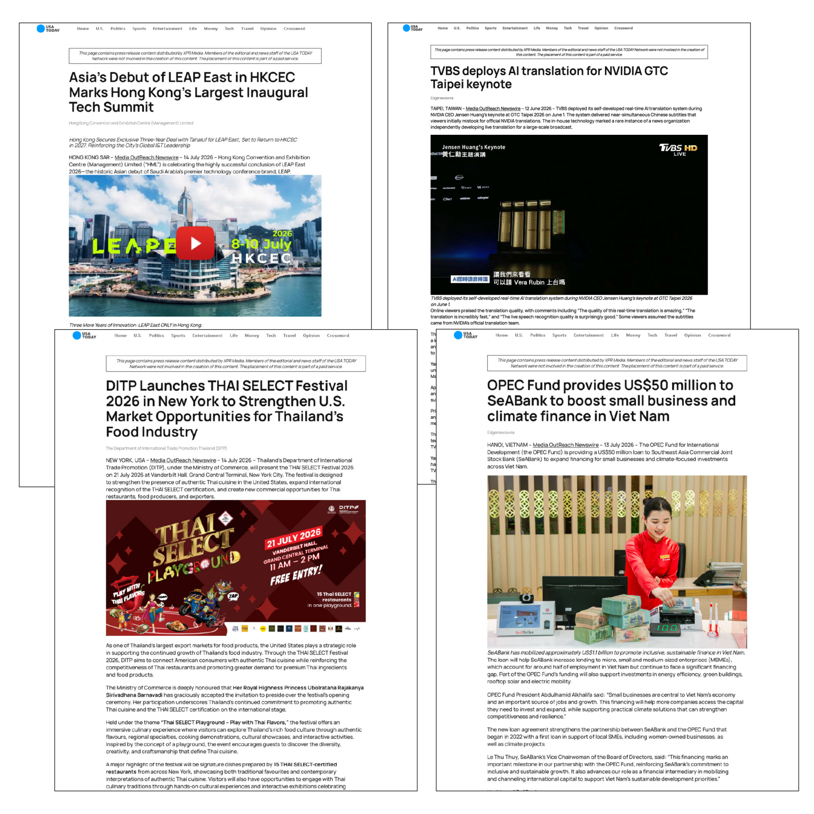 Đảm bảo đăng tin tức trên USA Today